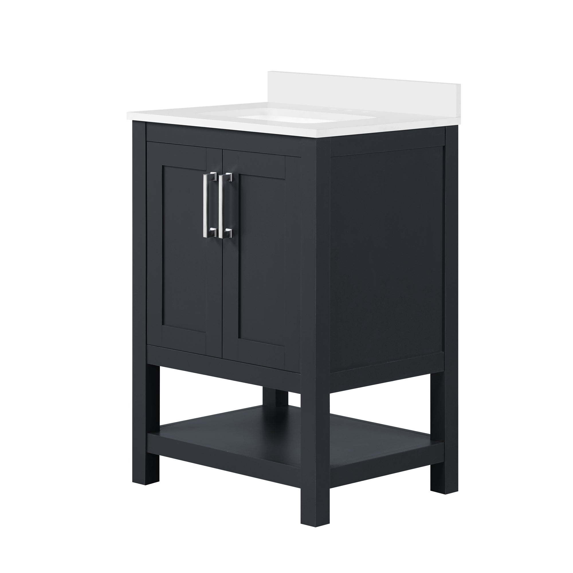 OVE Decors - Vegas 24-Inch W x 19-Inch D x 34-Inch H Single Sink Bathroom Vanity in Dark Charcoal with White Engineered Stone Top