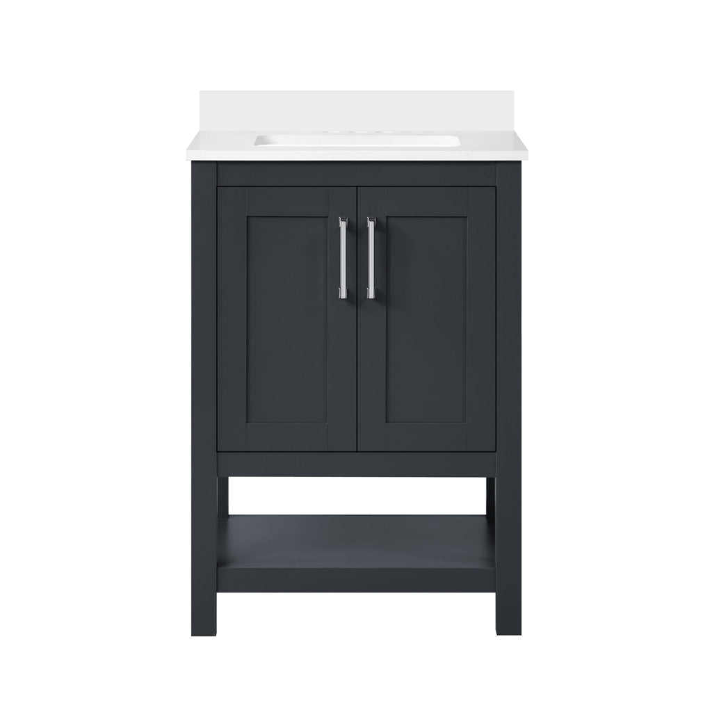 OVE Decors - Vegas 24-Inch W x 19-Inch D x 34-Inch H Single Sink Bathroom Vanity in Dark Charcoal with White Engineered Stone Top