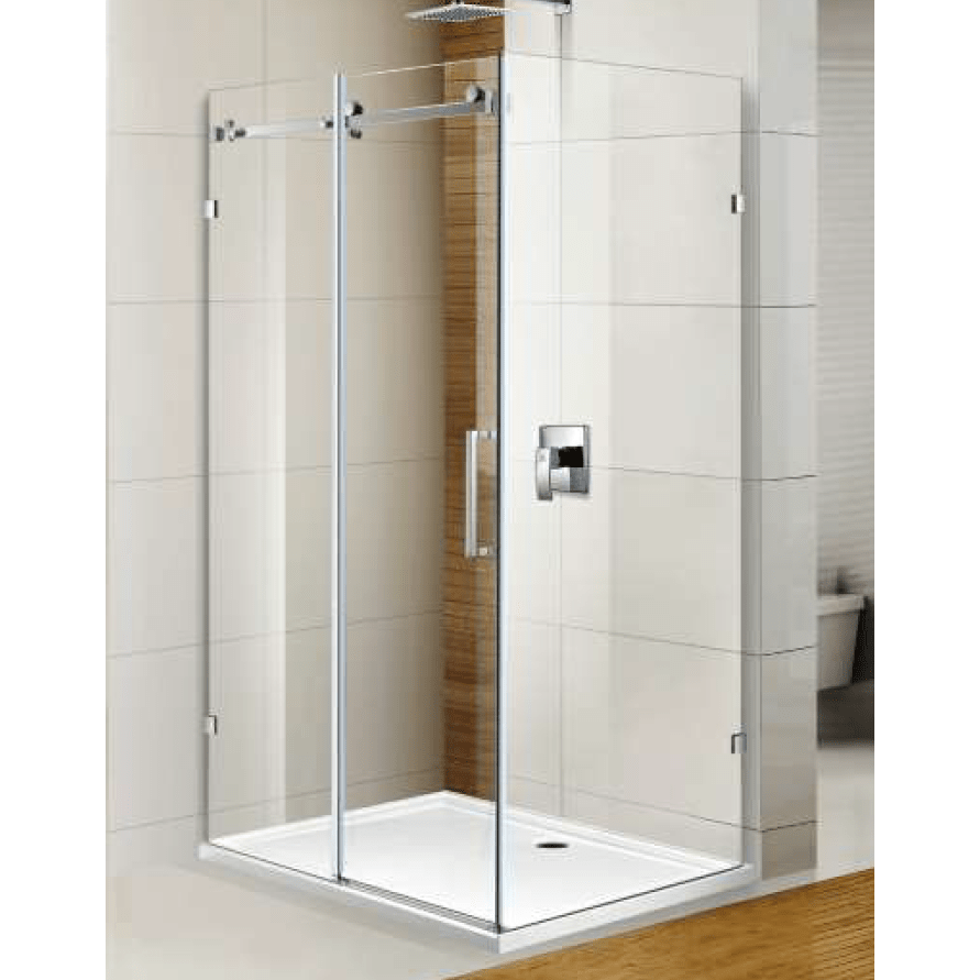 HMD - Standing Shower Door in L shape 8mm (3 pcs glasses) + Hardwares 59-1/2"W x 75"H x 34-1/2"D