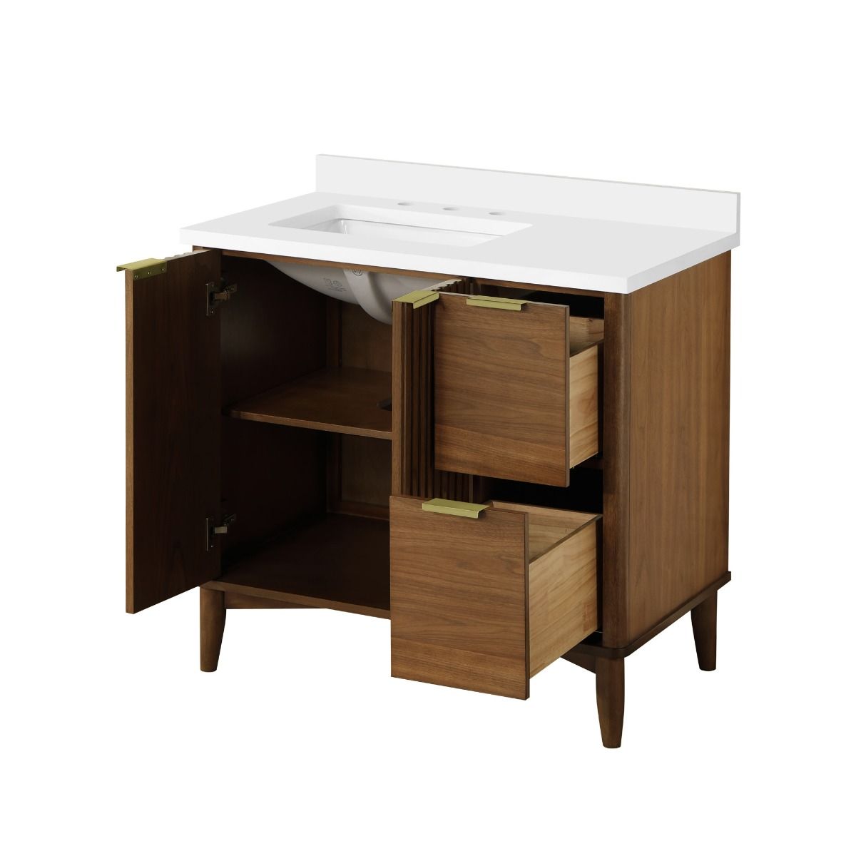 OVE Decors - Gabi 36-In Wide x 22-In Deep x 35-In High Single Sink Bathroom Vanity In Warm Walnut With A White Engineered Marble Top