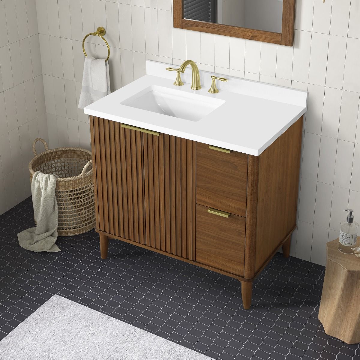 OVE Decors - Gabi 36-In Wide x 22-In Deep x 35-In High Single Sink Bathroom Vanity In Warm Walnut With A White Engineered Marble Top