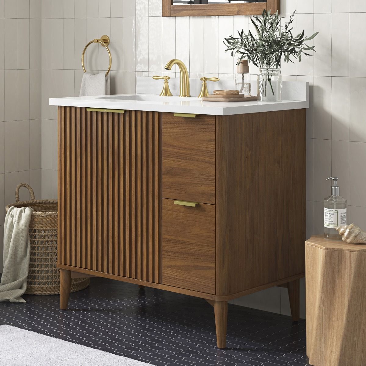 OVE Decors - Gabi 36-In Wide x 22-In Deep x 35-In High Single Sink Bathroom Vanity In Warm Walnut With A White Engineered Marble Top