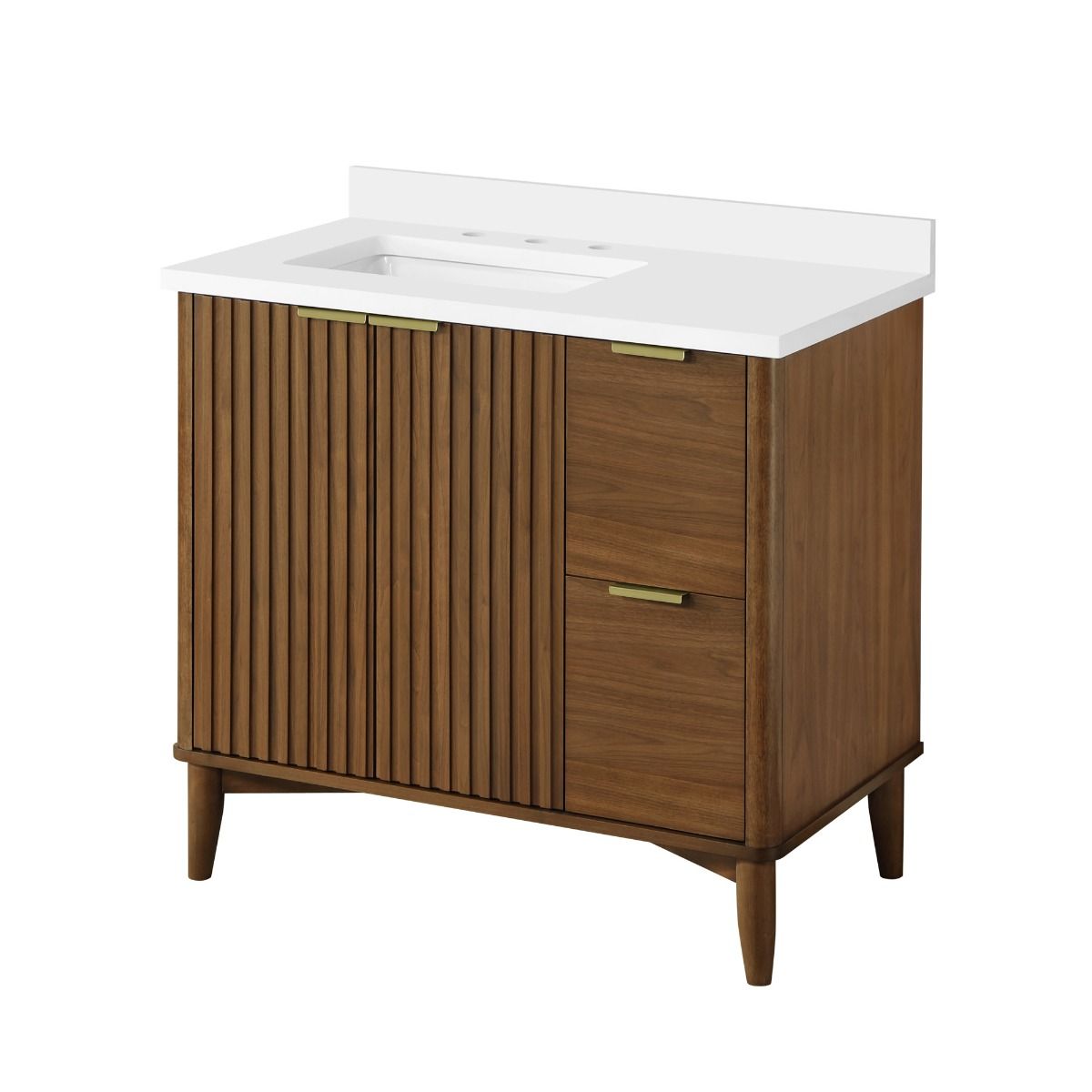 OVE Decors - Gabi 36-In Wide x 22-In Deep x 35-In High Single Sink Bathroom Vanity In Warm Walnut With A White Engineered Marble Top