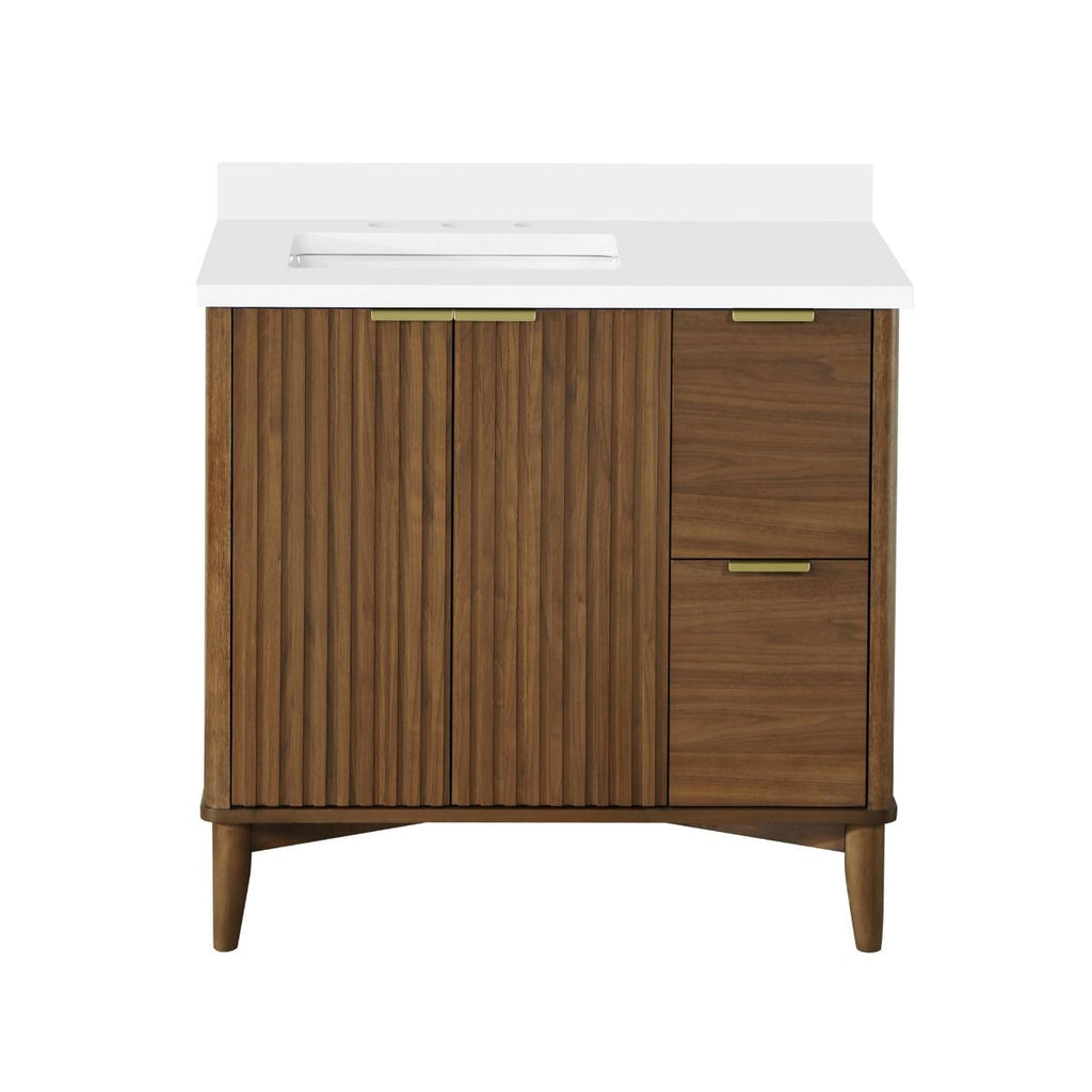 OVE Decors - Gabi 36-In Wide x 22-In Deep x 35-In High Single Sink Bathroom Vanity In Warm Walnut With A White Engineered Marble Top