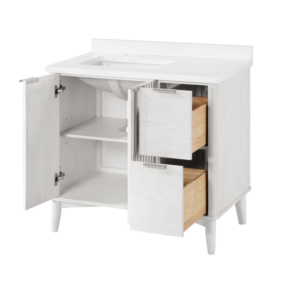 OVE Decors - Gabi 36-In W x 22.1-In D x 34.5-In H Single Sink Bathroom Vanity In Washed White With A White Engineered Marble Countertop