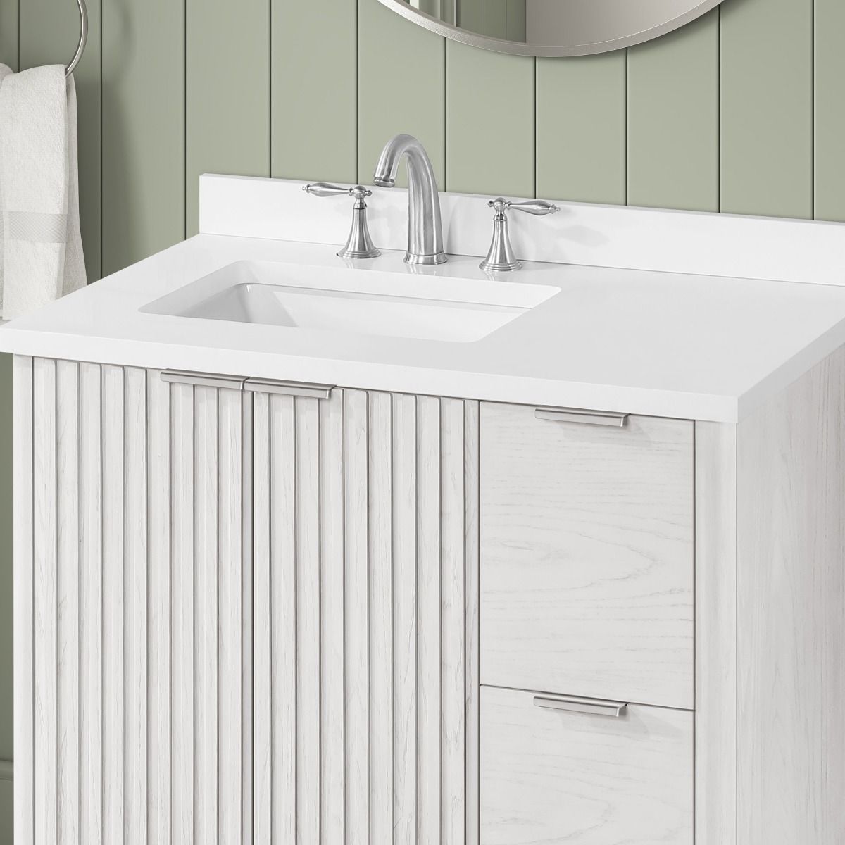 OVE Decors - Gabi 36-In W x 22.1-In D x 34.5-In H Single Sink Bathroom Vanity In Washed White With A White Engineered Marble Countertop