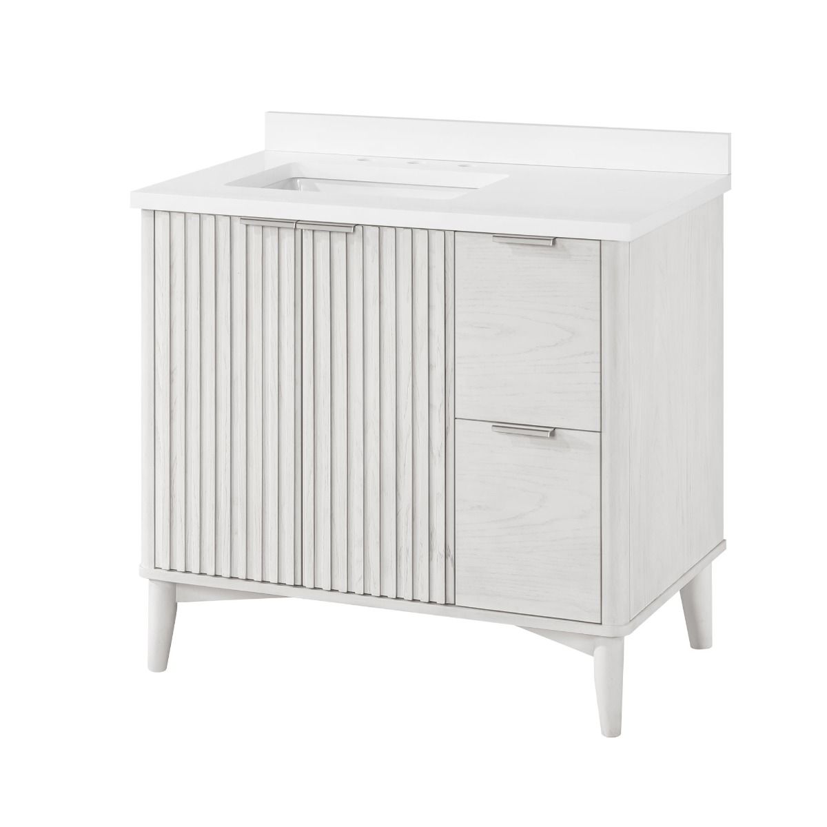 OVE Decors - Gabi 36-In W x 22.1-In D x 34.5-In H Single Sink Bathroom Vanity In Washed White With A White Engineered Marble Countertop