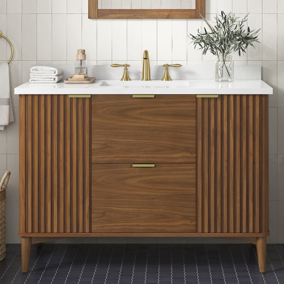 OVE Decors -  Gabi 48-In W x 22-In D x 35-In H Single Sink Bathroom Vanity In Warm Walnut With A White Engineered Marble Top