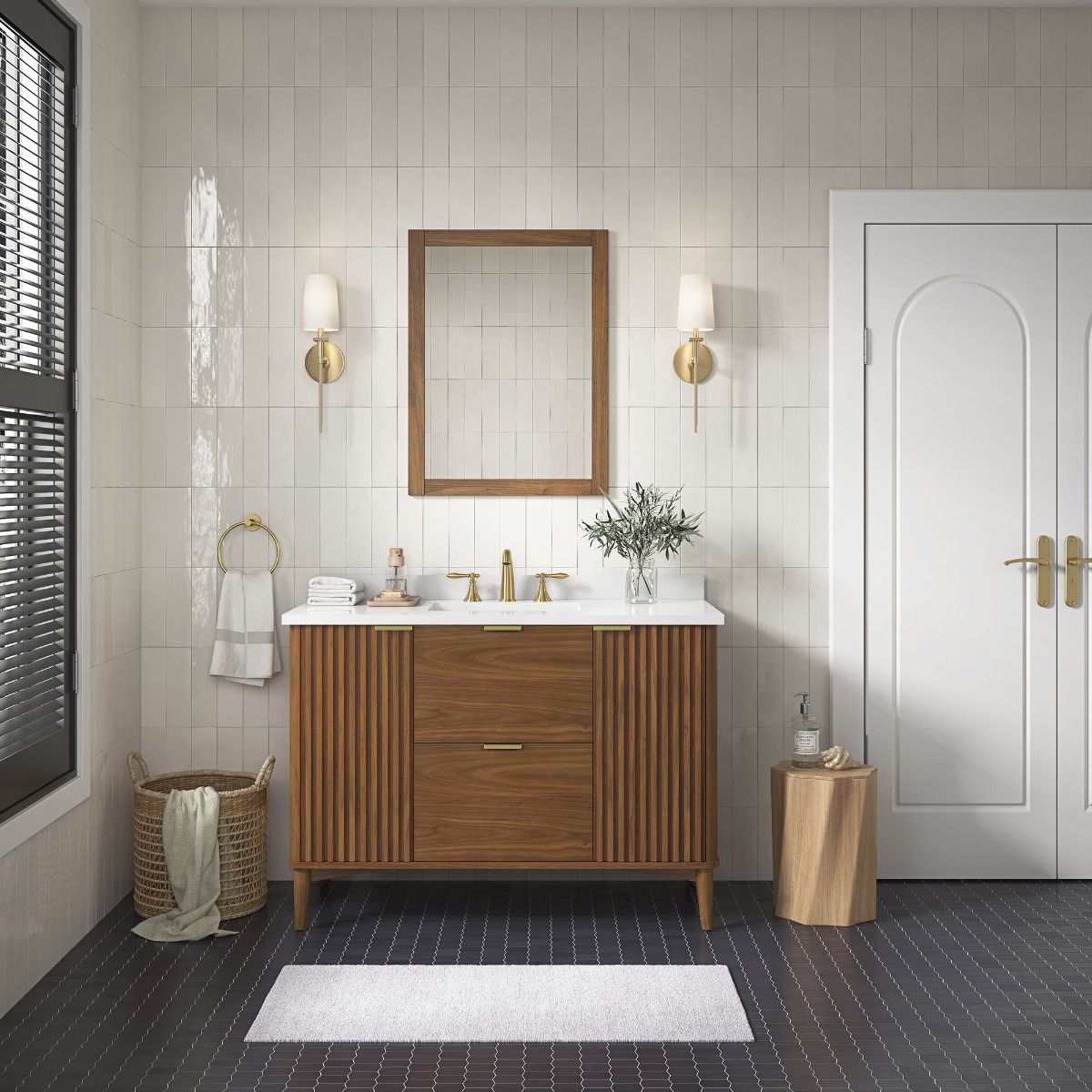 OVE Decors -  Gabi 48-In W x 22-In D x 35-In H Single Sink Bathroom Vanity In Warm Walnut With A White Engineered Marble Top