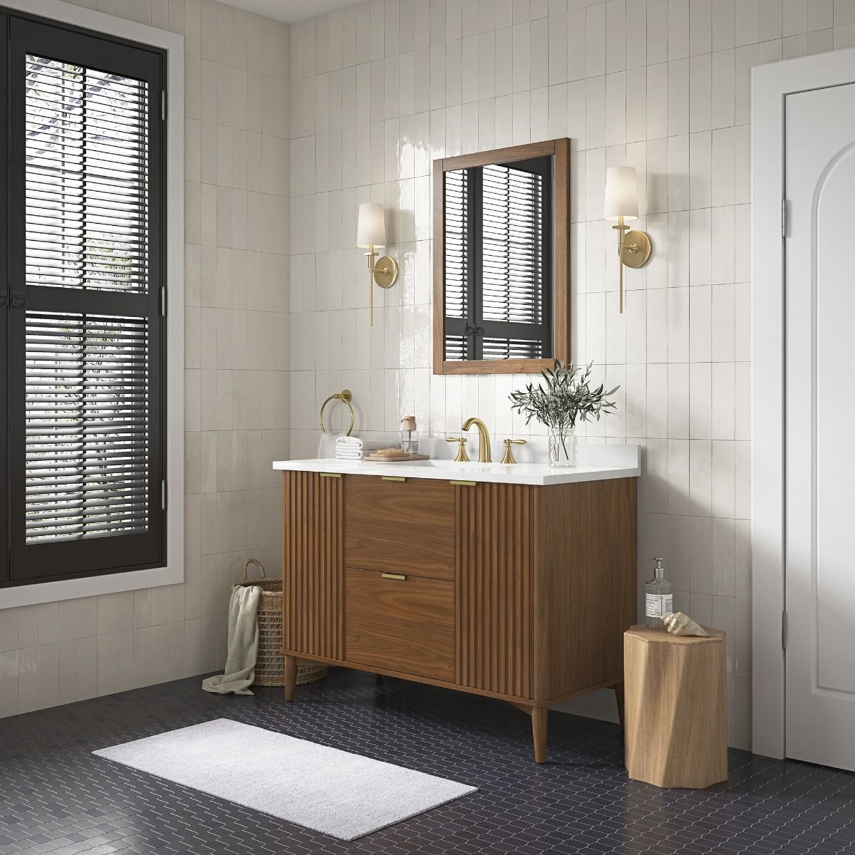 OVE Decors -  Gabi 48-In W x 22-In D x 35-In H Single Sink Bathroom Vanity In Warm Walnut With A White Engineered Marble Top