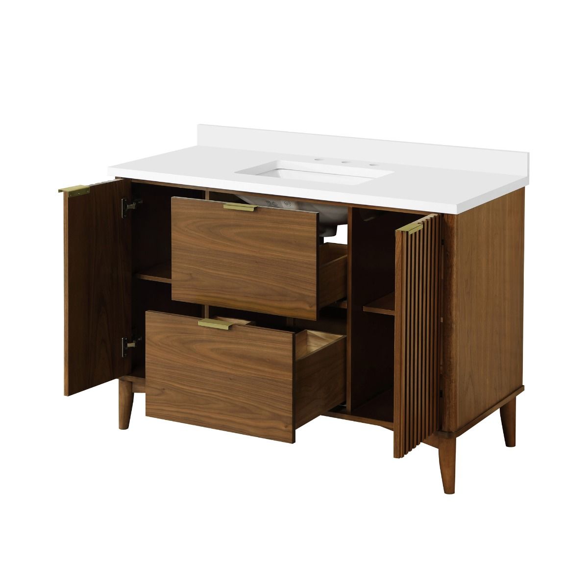 OVE Decors -  Gabi 48-In W x 22-In D x 35-In H Single Sink Bathroom Vanity In Warm Walnut With A White Engineered Marble Top