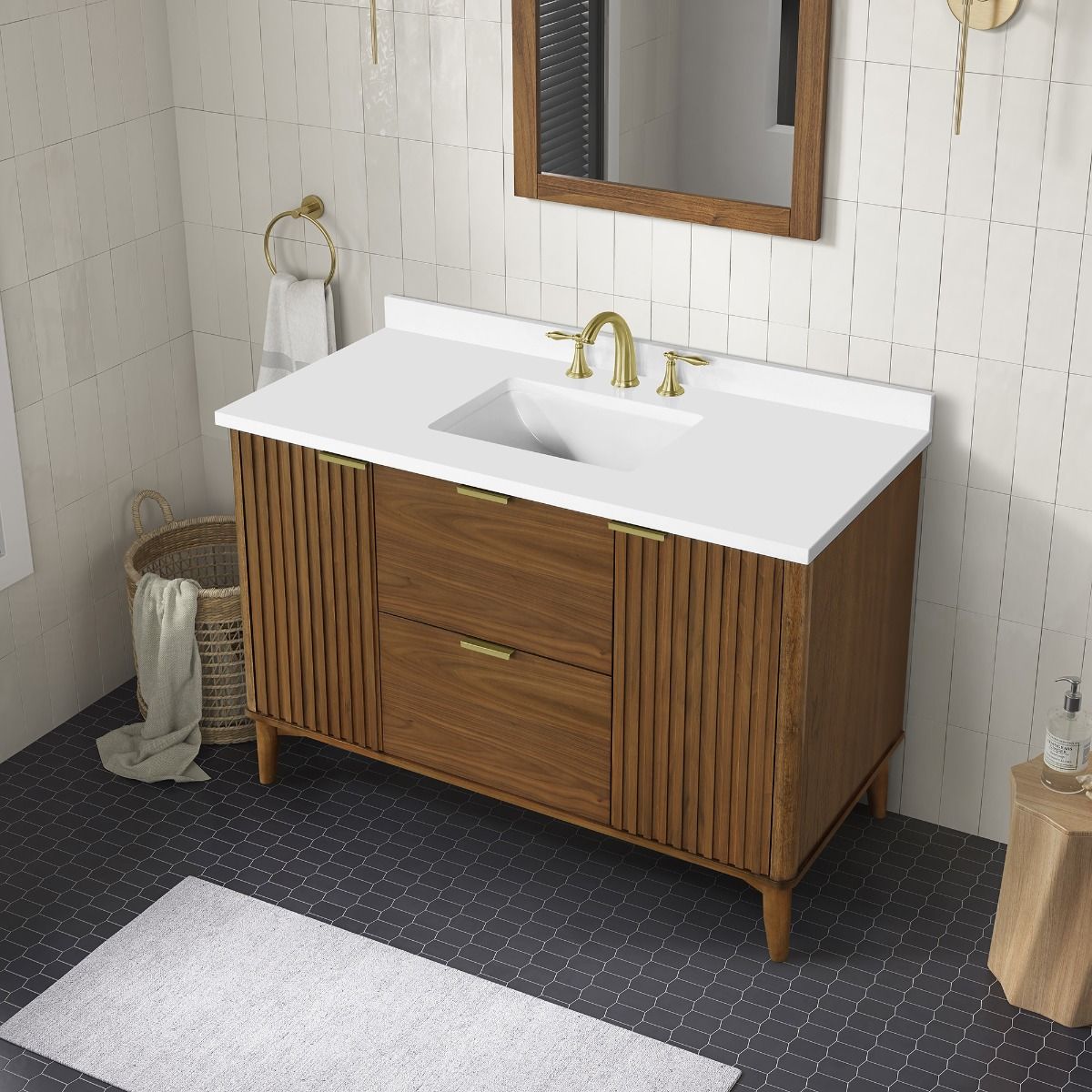 OVE Decors -  Gabi 48-In W x 22-In D x 35-In H Single Sink Bathroom Vanity In Warm Walnut With A White Engineered Marble Top