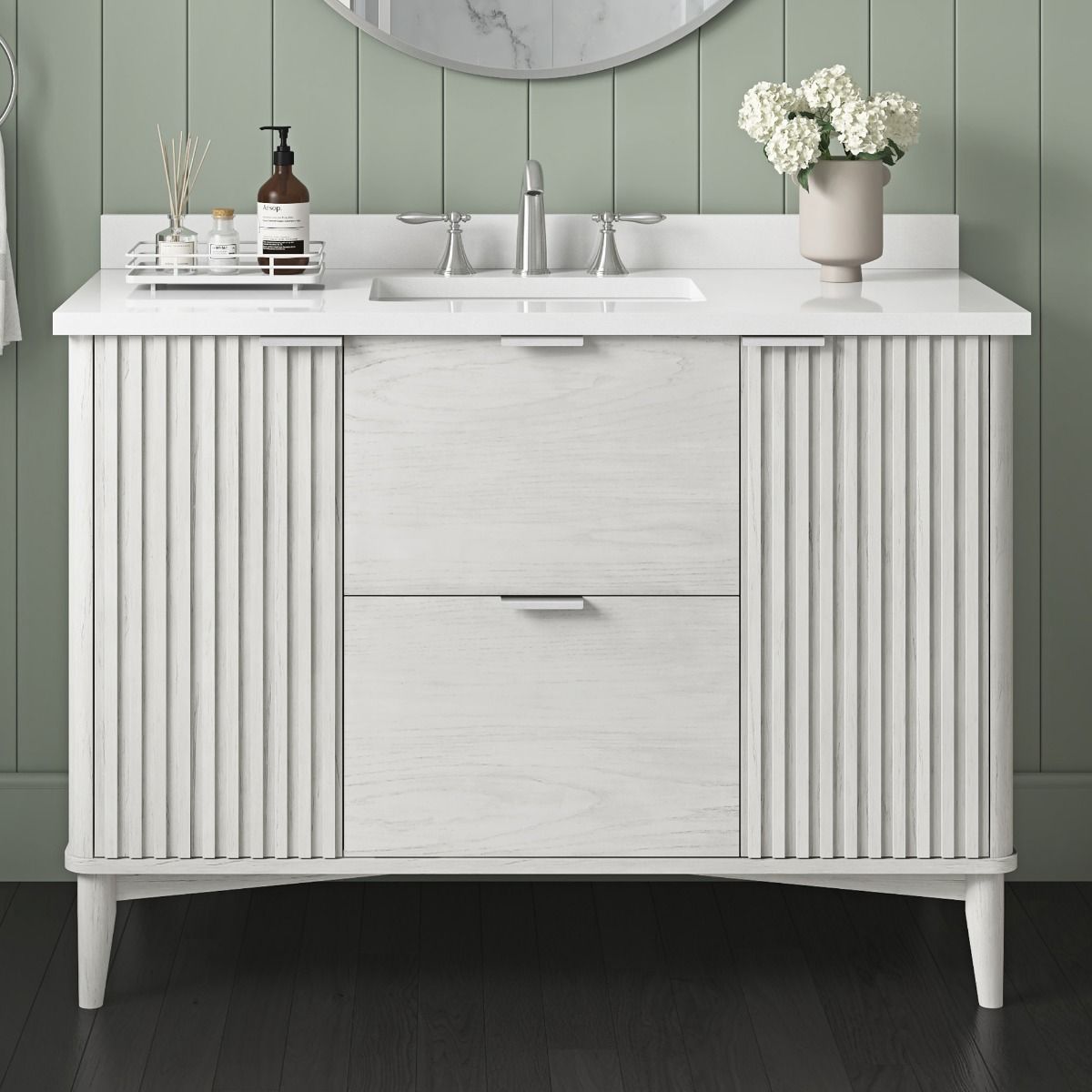 OVE Decors -  Gabi 48-In W x 22-In D x 35-In H Single Sink Bathroom Vanity In White Wash With A White Engineered Marble Top