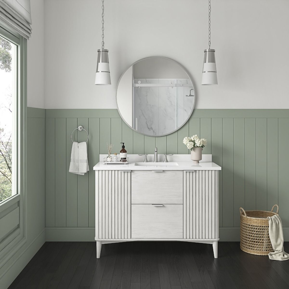 OVE Decors -  Gabi 48-In W x 22-In D x 35-In H Single Sink Bathroom Vanity In White Wash With A White Engineered Marble Top