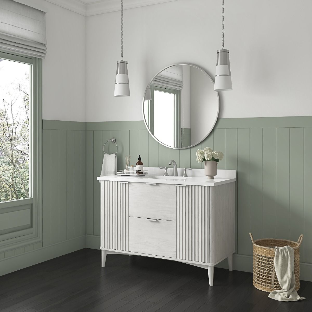 OVE Decors -  Gabi 48-In W x 22-In D x 35-In H Single Sink Bathroom Vanity In White Wash With A White Engineered Marble Top