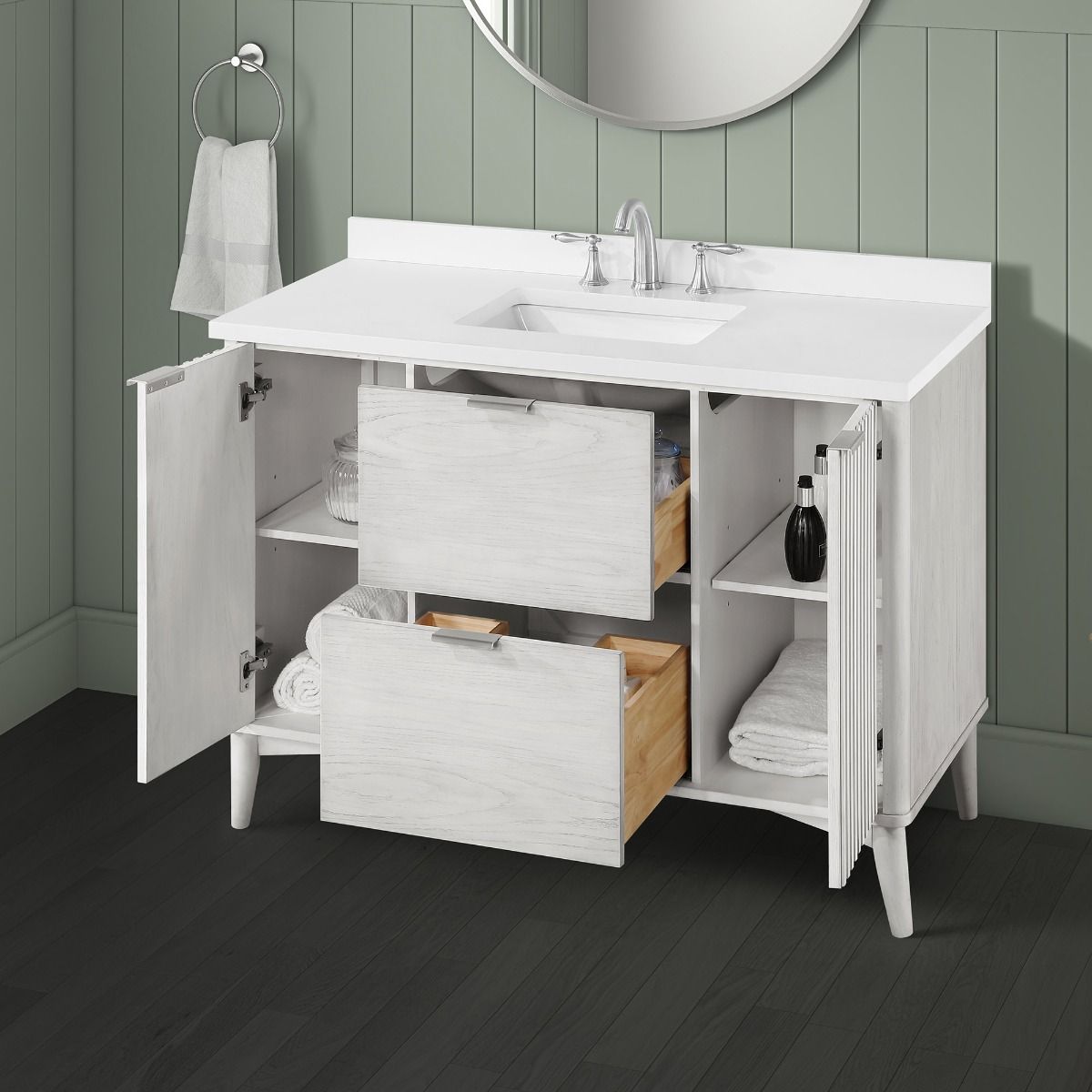 OVE Decors -  Gabi 48-In W x 22-In D x 35-In H Single Sink Bathroom Vanity In White Wash With A White Engineered Marble Top