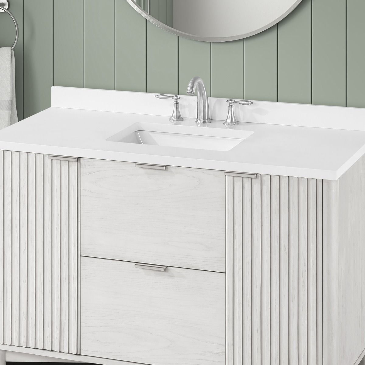 OVE Decors -  Gabi 48-In W x 22-In D x 35-In H Single Sink Bathroom Vanity In White Wash With A White Engineered Marble Top