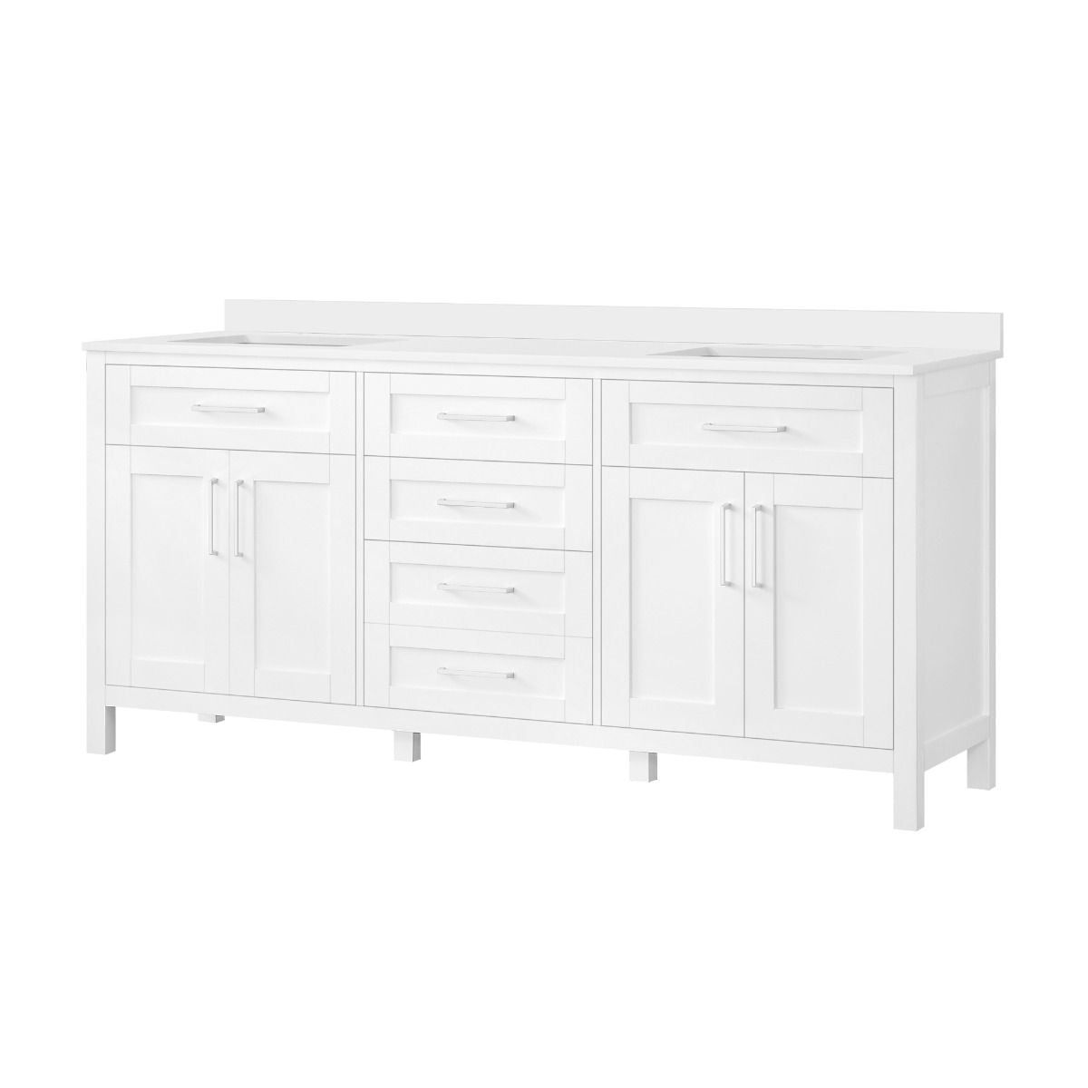 OVE Decors - Tahoe 72-in White Double Sink Bathroom Vanity with White Marble Top