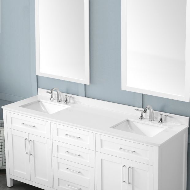 OVE Decors - Tahoe 72-in White Double Sink Bathroom Vanity with White Marble Top