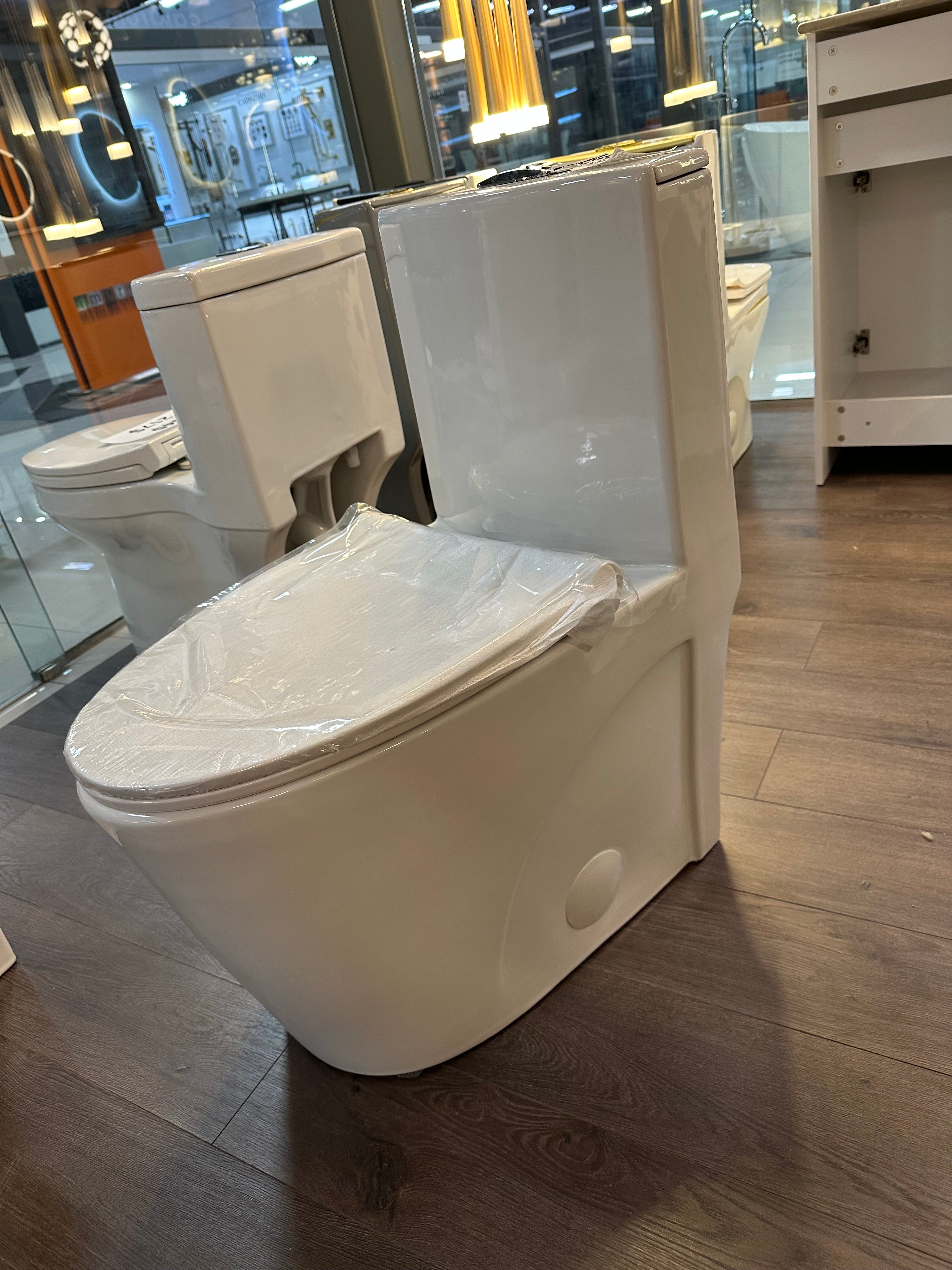 Dual-Flush Elongated One Piece Toilet Bowl - Soft Close Seat with High Efficiency Dual Flush in White