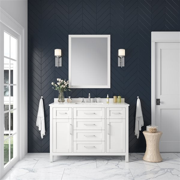 OVE Decors - Tahoe 48-in White Single Sink Bathroom Vanity with White Marble Top