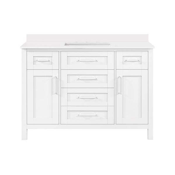 OVE Decors - Tahoe 48-in White Single Sink Bathroom Vanity with White Marble Top