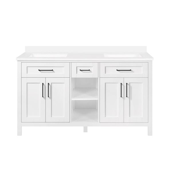 OVE Decors - Tahoe II 60″ Double Sink Bathroom Vanity White with White Marble Top