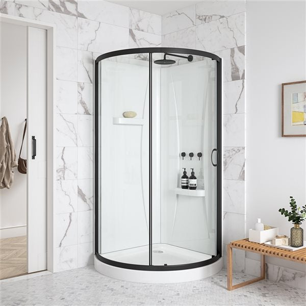 OVE Decors - Breeze 34 inch L x 34 inch W x 72 inch H Corner Drain Corner Shower Stall Enclosure in Black