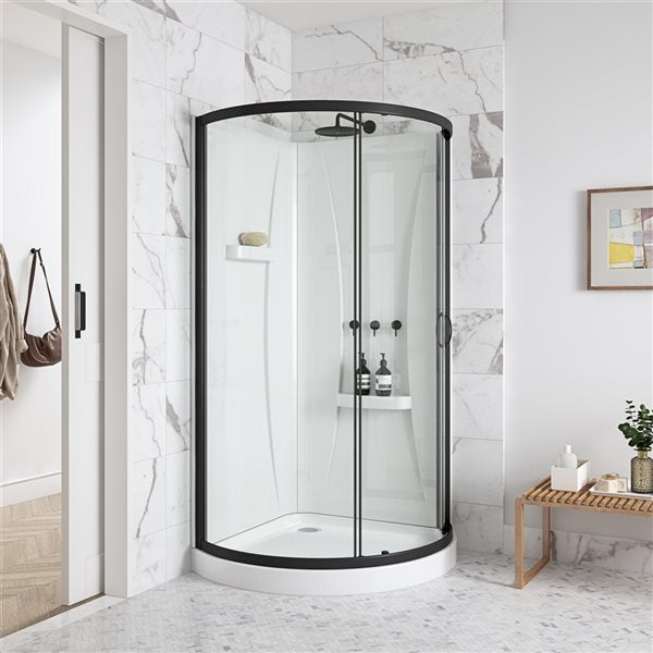 OVE Decors - Breeze 34 inch L x 34 inch W x 72 inch H Corner Drain Corner Shower Stall Enclosure in Black