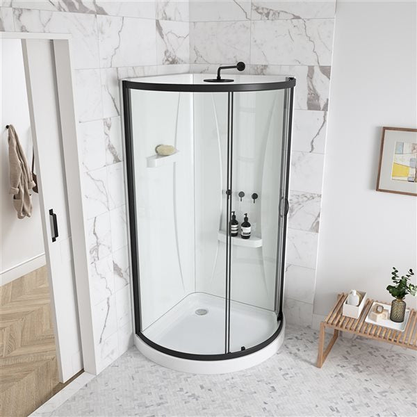 OVE Decors - Breeze 34 inch L x 34 inch W x 72 inch H Corner Drain Corner Shower Stall Enclosure in Black