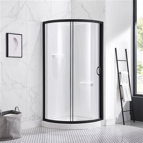 OVE Decors - Breeze 34 inch L x 34 inch W x 72 inch H Corner Drain Corner Shower Stall Enclosure in Black