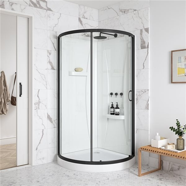 OVE Decors - Breeze 36 in.L x 36 in. W x 72 in. H Corner Drain Corner Shower Stall Enclosure in Black