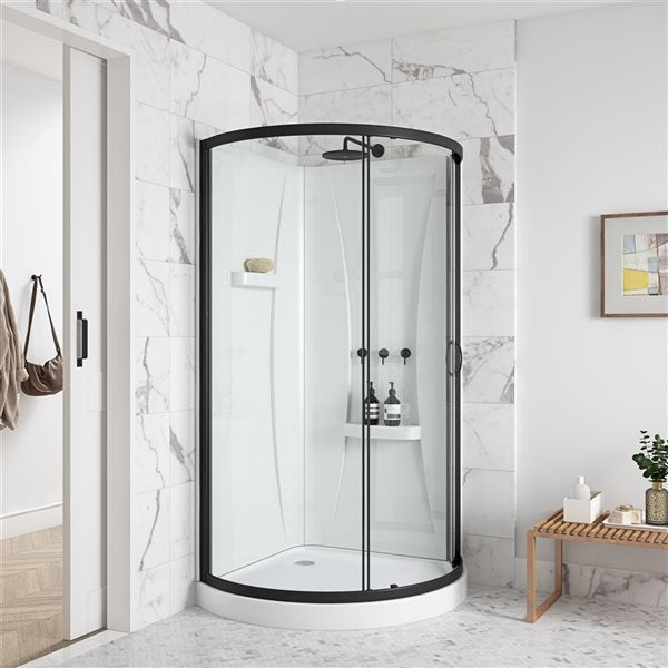 OVE Decors - Breeze 36 in.L x 36 in. W x 72 in. H Corner Drain Corner Shower Stall Enclosure in Black