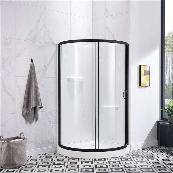 OVE Decors - Breeze 36 in.L x 36 in. W x 72 in. H Corner Drain Corner Shower Stall Enclosure in Black