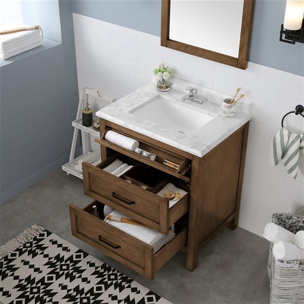 OVE Decors - Luke 30-in Almond Latte MDF Bathroom Vanity w/ Faux Marble Countertop and Backsplash