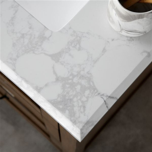 OVE Decors - Luke 30-in Almond Latte MDF Bathroom Vanity w/ Faux Marble Countertop and Backsplash