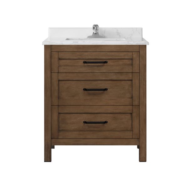 OVE Decors - Luke 30-in Almond Latte MDF Bathroom Vanity w/ Faux Marble Countertop and Backsplash