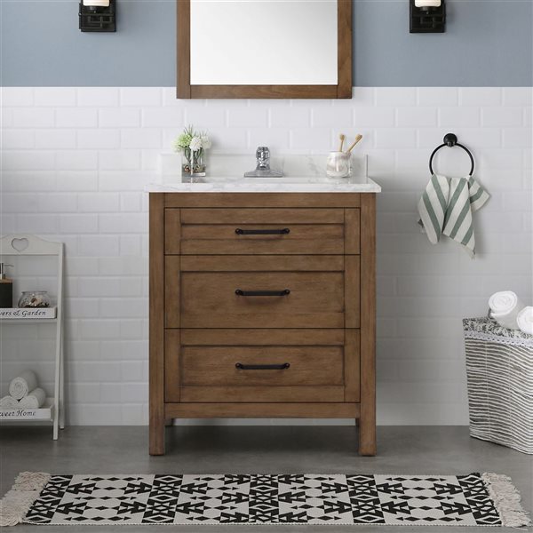 OVE Decors - Luke 30-in Almond Latte MDF Bathroom Vanity w/ Faux Marble Countertop and Backsplash