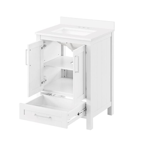 OVE Decors -  Kansas 24 in. W x 19 in. D x 34 in. H Single Sink Bathroom Vanity in White with White Engineered Stone Top