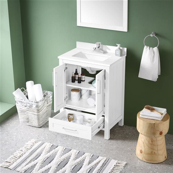 OVE Decors -  Kansas 24 in. W x 19 in. D x 34 in. H Single Sink Bathroom Vanity in White with White Engineered Stone Top