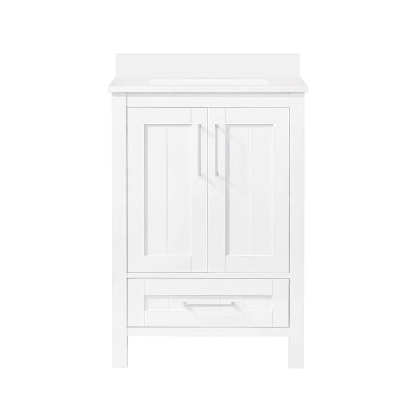 OVE Decors -  Kansas 24 in. W x 19 in. D x 34 in. H Single Sink Bathroom Vanity in White with White Engineered Stone Top