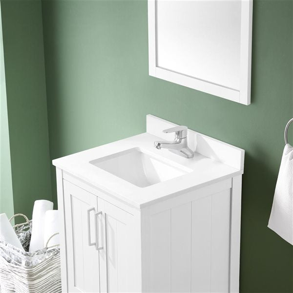 OVE Decors -  Kansas 24 in. W x 19 in. D x 34 in. H Single Sink Bathroom Vanity in White with White Engineered Stone Top