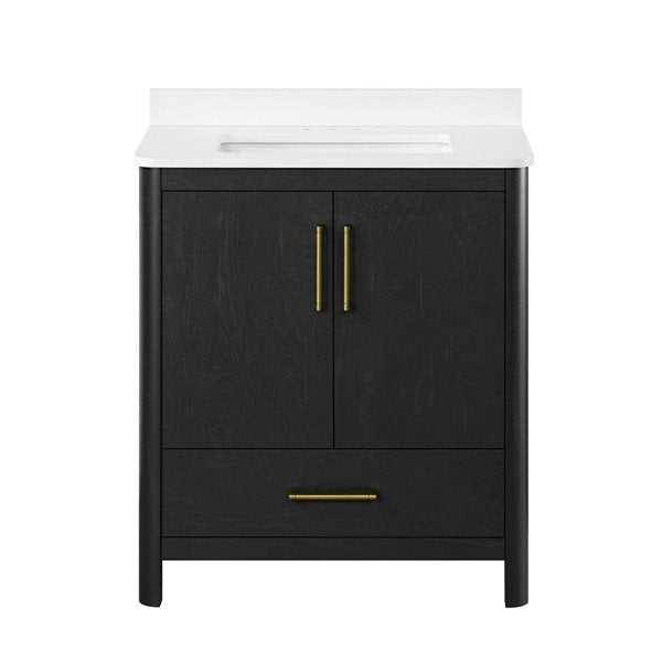 OVE Decors -  Dario 30 In. Ebony Wood Freestanding Bathroom Vanity With Single Sink, Engineered Marble Countertop And Backsplash Included