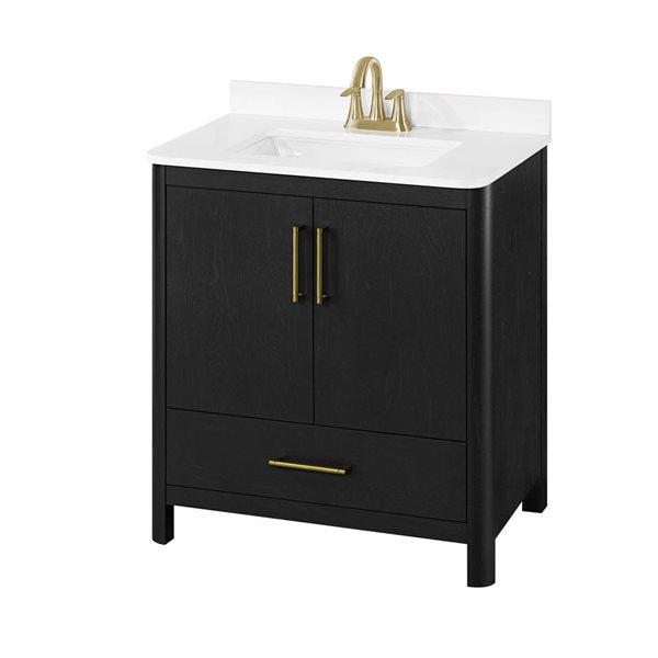 OVE Decors -  Dario 30 In. Ebony Wood Freestanding Bathroom Vanity With Single Sink, Engineered Marble Countertop And Backsplash Included