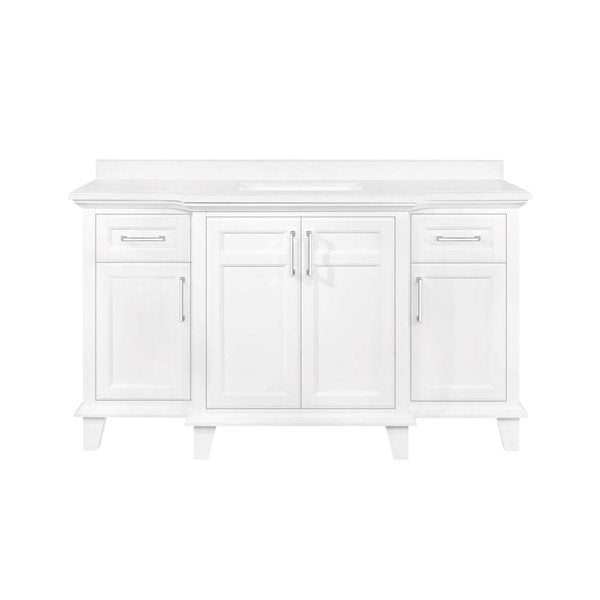 OVE Decors - OVE Decors - Hadley 60-in single sink bathroom vanity made from poplar wood with a white finish and white engineered stone countertop