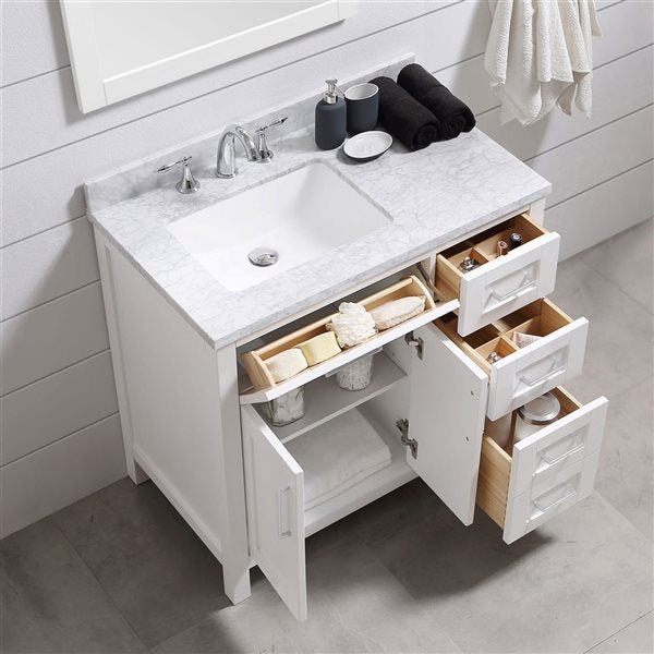 OVE Decors -  Tahoe 36 In. W X 21 In. D X 34 In. H Single Sink Bath Vanity In White With Carrara Marble Top