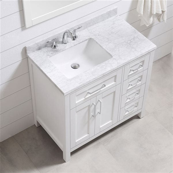 OVE Decors -  Tahoe 36 In. W X 21 In. D X 34 In. H Single Sink Bath Vanity In White With Carrara Marble Top