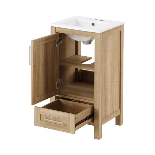 OVE Decors -  Kansas 18 in. W x 16 in. D x 34 in. H Single Sink Bathroom Vanity in White Oak With White Engineered Stone Top