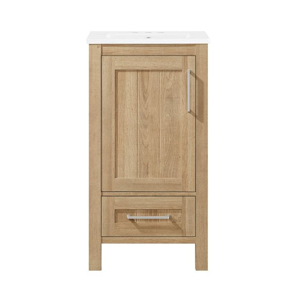 OVE Decors -  Kansas 18 in. W x 16 in. D x 34 in. H Single Sink Bathroom Vanity in White Oak With White Engineered Stone Top