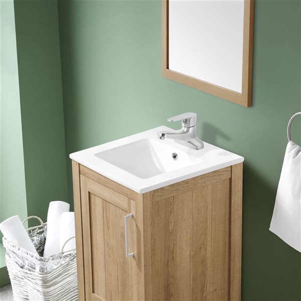 OVE Decors -  Kansas 18 in. W x 16 in. D x 34 in. H Single Sink Bathroom Vanity in White Oak With White Engineered Stone Top